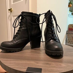 Black heeled lace-up boots, size 9